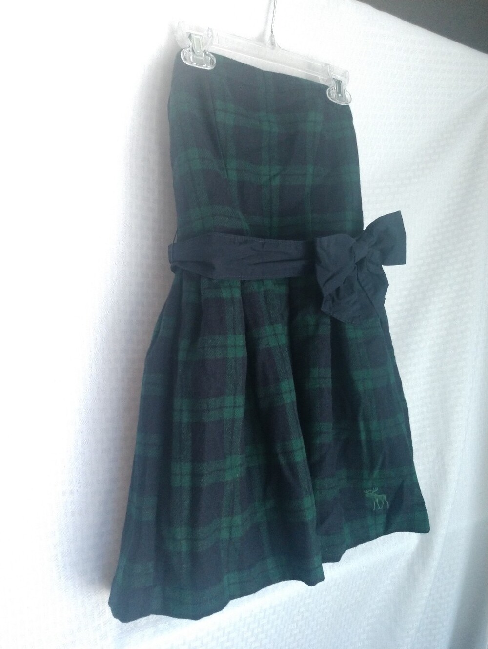 A & F Holiday Dress Green Tartan Plaid Bow Belt Sleeveless Strapless Mini Size 2